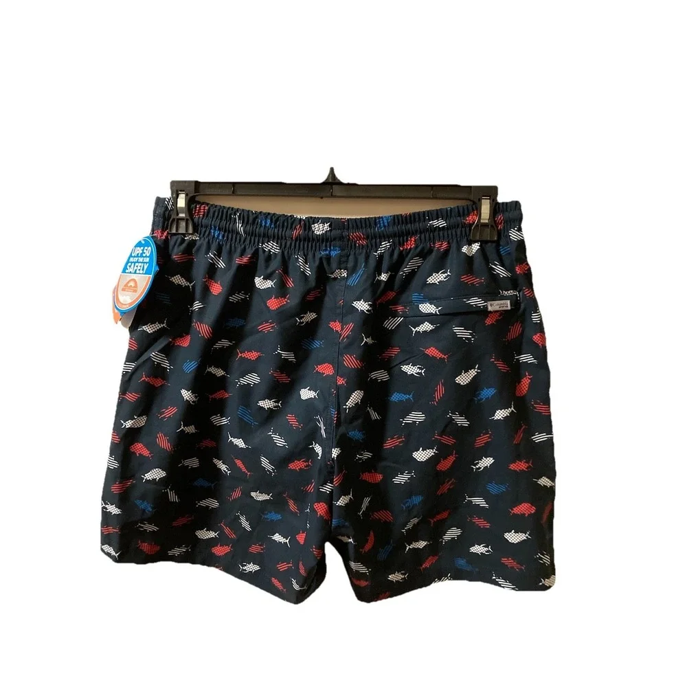 Columbia‎ PFG Mens Trunks Swim Shorts Red White Blue Patriotic Fish Sz M NWT - Picture 7 of 11